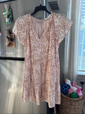 LOFT Blush Pink Floral V-Neck Dress Large